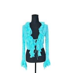 Oh Polly Turquoise Ruffle Tie-Front Crop Top 4 Y2K Mermaid Coquette Fairycore
